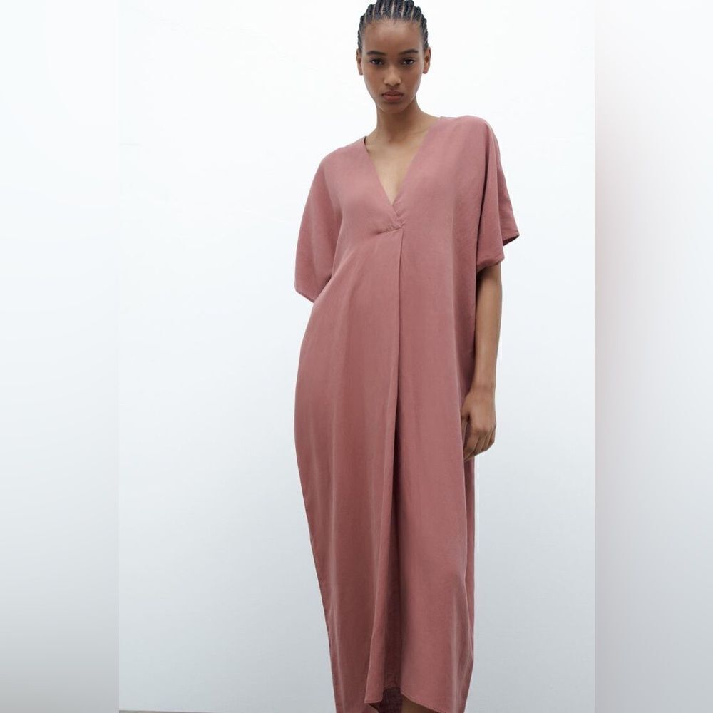 Zara Pleated Tunic Dress New Medium Marsala - Picture 2 of 8